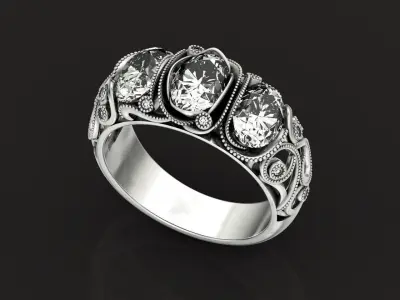 Antique Victorian Three Stone Ring 1452 3D print model