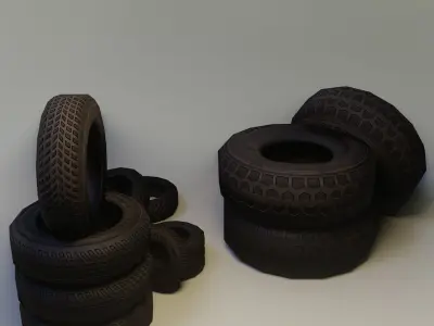 Low Poly Game Ready Tires pile of Low-poly 3D model