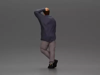 Fashion model posing casually in open shirt cargo pants 3D print model