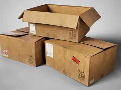 Set of 3 Cradboard Boxes - PBR Low-Poly Game Ready Storage Box Free low-poly 3D model