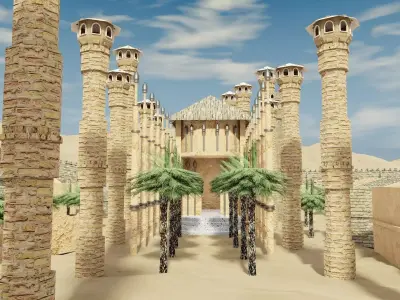 Medieval game level Low-poly 3D model