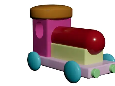 Wooden Toy Train Low-poly 3D model 2