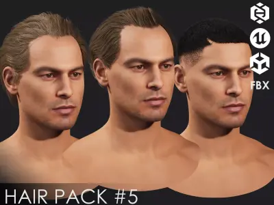 Realistic male hairstyles - pack 5 Low-poly 3D model