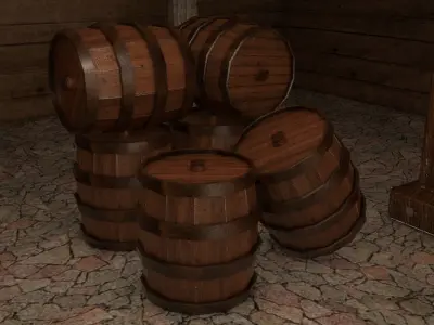 Wooden wine barrel Low-poly 3D model buy