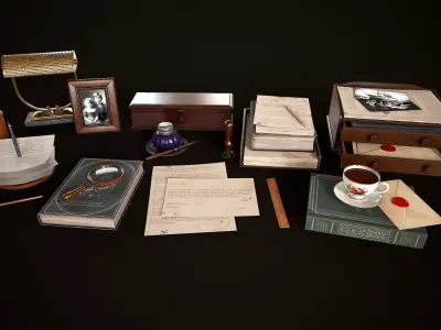 Vintage Desk Essentials pack Low-poly 3D model