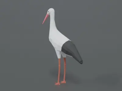 Low Poly Cartoon Stork Low-poly 3D model
