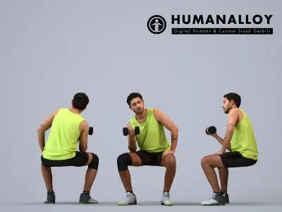 00533Levi005 - Adult Caucasian male crouching during exercise 3D model