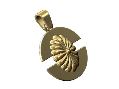 Ribbed ornament split round pendant with bail 3D print model