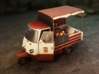 Tuk-tuks tricycle with cart Low-poly 3D model