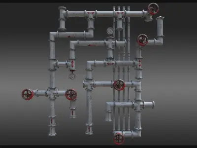 Industrial Pipes Kitbash Low-poly 3D model