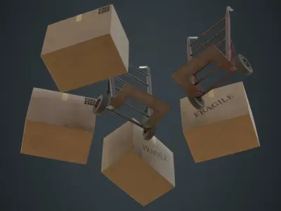Hand Truck And Boxes 1B Low-poly 3D model