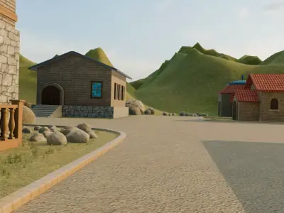Mountain Village Landscape 3D model 3