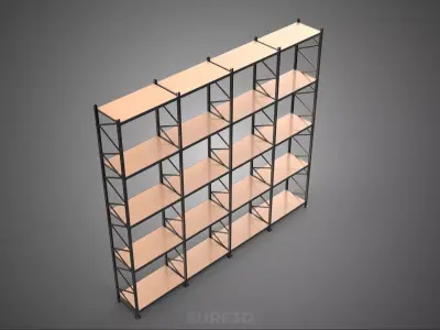 STEEL WOOD WAREHOUSE METAL SHELVING ORGANIZED STORAGE RACK SHELF 3D model