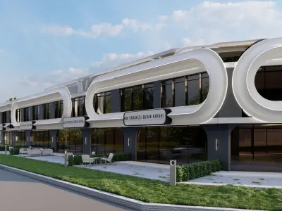 Modern Curved Facade Commercial Building 3D Model 3D model