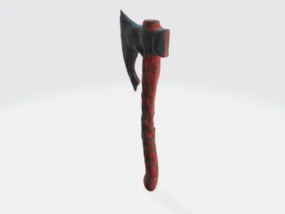 A red and black battle axe 3D model