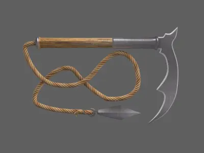 Kusarigama axe with rope 3D model