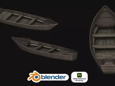 Fishing Row Boat Game Ready PBR Low-poly 3D model