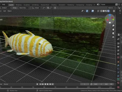 Fish low poly in aquarium at night Low-poly 3D model