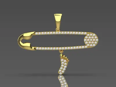 Gold STL 3D Safety pin pendant  jp0003 3D print model