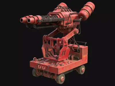 Flamethrower Turret-1-Red 3D model