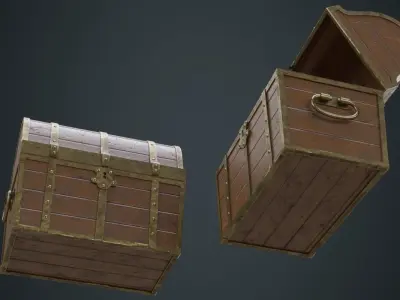 Wooden Chest 1B Low-poly 3D model