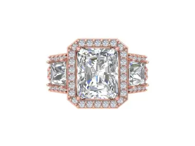 Emerald 3 Stone Art Deco Ring 3D print model 10