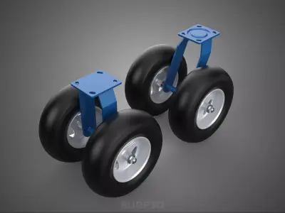 SET SLICK DOUBLE 2 SWIVEL RIGID FIXED CASTOR WHEELS RUBBER TIRES 3D model
