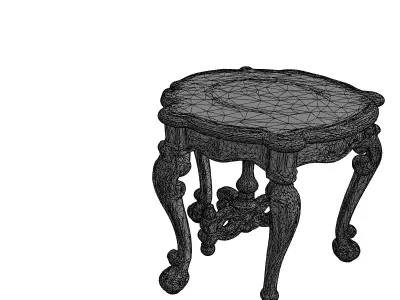 Classic Carved Wood Marble Side Table Low-poly 3D model
