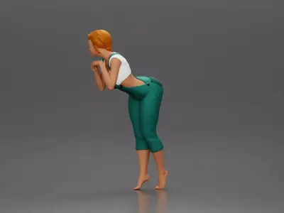 Woman in Overalls Playfully Posing with Curiosity 3D print model