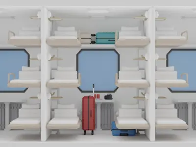 Cartoon Sleeper Train Interior 3D model
