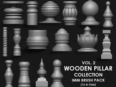 Wooden Pillar Collection IMM Brush Pack  in One 16 Vol 2 3D model