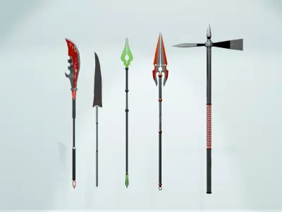 Medieval Weapons Pack - 5 Game Ready Polearms  Spears 3D model