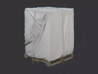 Train Crate with White Tarpaulin on Pallet Low-poly 3D model