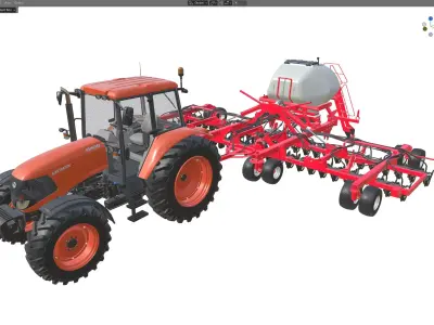 Kubota M130X1 Tractor and Seed Drill Low-poly 3D model