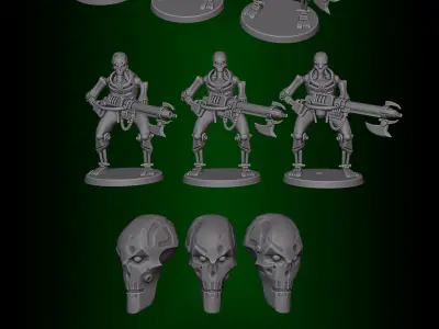 Sinister 3D Print Model Evil Space Mechanoid with Varied Heads Free 3D print model