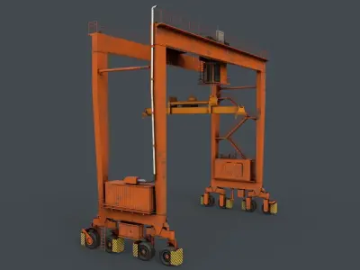 PBR Rubber Tyred Gantry Crane RTG V2 - Orange Low-poly 3D model