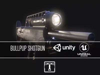 Bullpup Semi-Automatic shotgun Low-poly 3D model