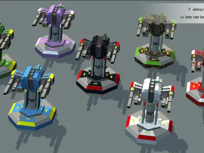 Lowpoly Sci-Fi - Modular Turrets Low-poly 3D model