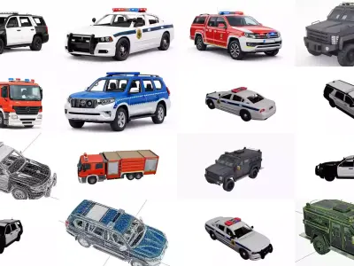22 Emergency Vehicles Pack Ambulance Fire Police Vehicle Set