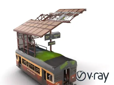 Ruined Train Station Environment model pack Low-poly 3D model