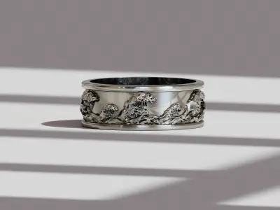 Great Wave of Kanagawa Ring for Men Japanese Hokusai Wave 3D print model