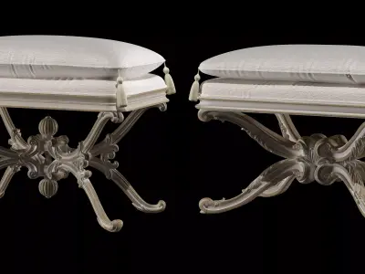 x puff ornate bench with cushion on top 3D model