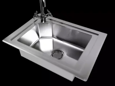 Kitchen Sink with Water Tap and Drain 3D model