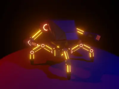 Low Poly Mech robot with neon lights Low-poly 3D model