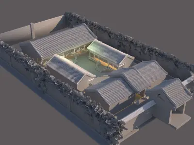 Chinese ancient courtyard  house 3D model shop