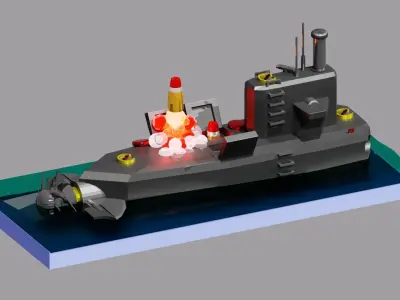 Submarine attacking sence with lowpoly Low-poly 3D model