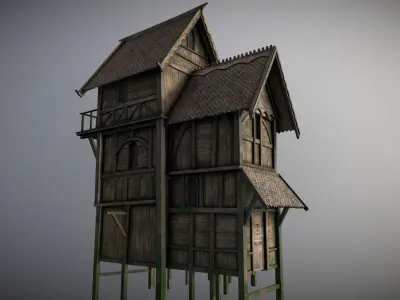 Medieval lake village - House 18 Low-poly 3D model