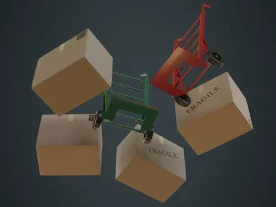 Hand Truck And Boxes 1A Low-poly 3D model