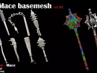 50 Mace Basemesh vol  02 Game Ready Low-poly 3D model