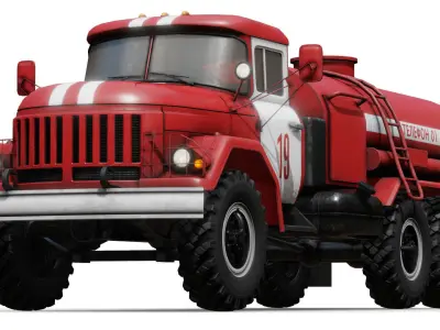 Soviet Fire Service Tanker Truck Low-poly 3D model